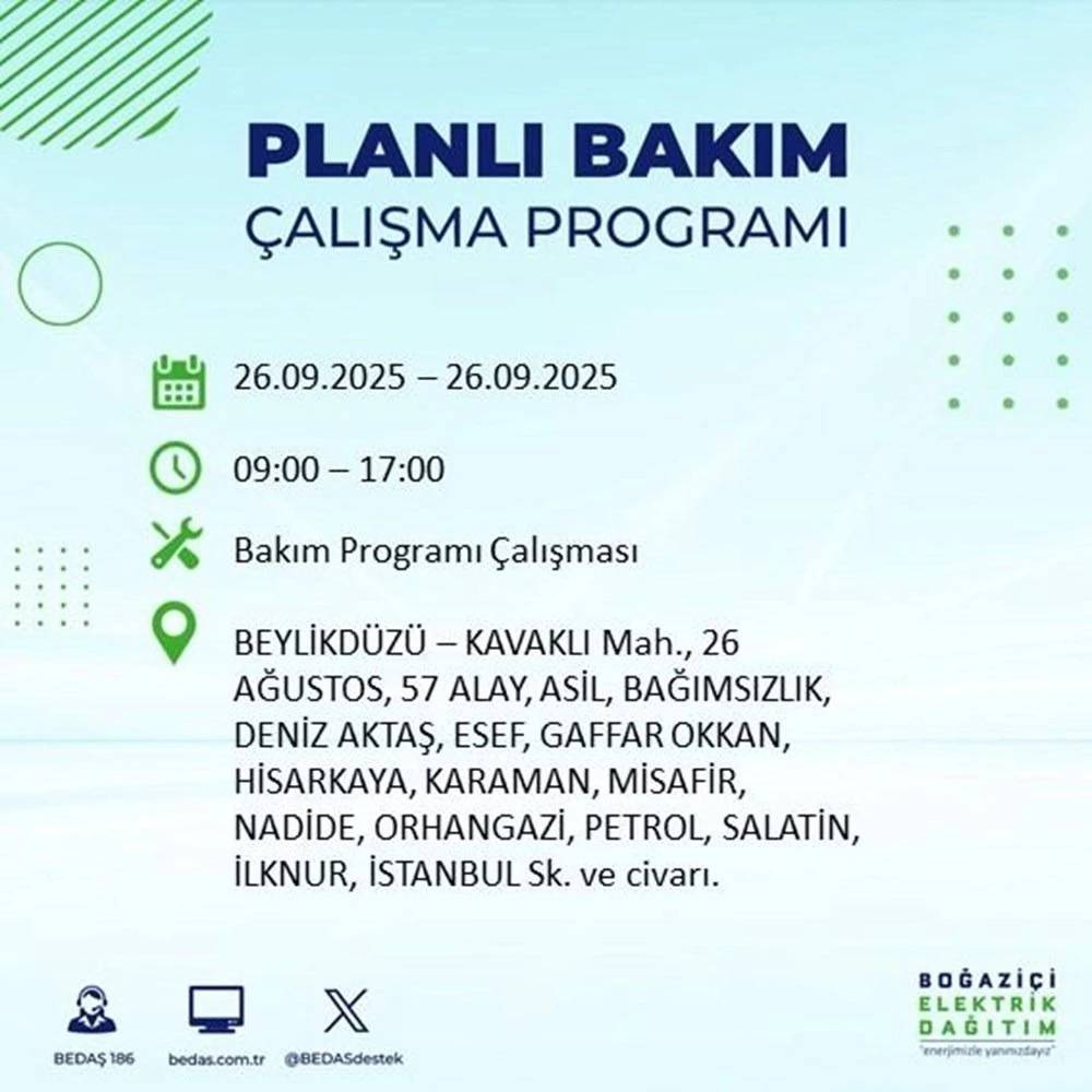 İstanbul’da elektrik alarmı! 23 ilçede 10 saatlik kesinti listesi açıklandı 25